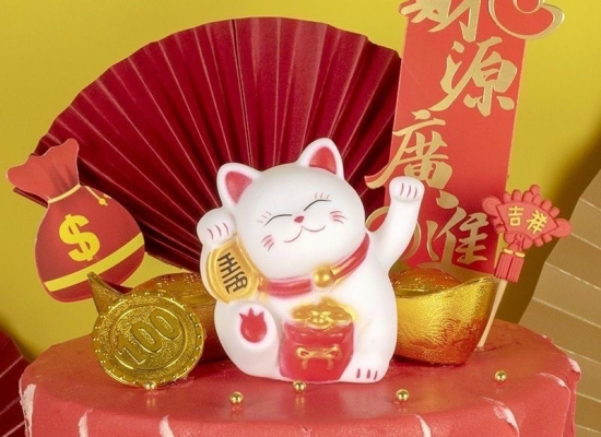 Mèo Thần Tài nhựa Trang Trí Bánh